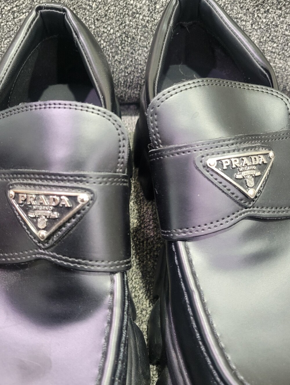Prada Monolith Black Brushed Leather Platform Loafers Women’s Size 39 - Picture 3 of 11